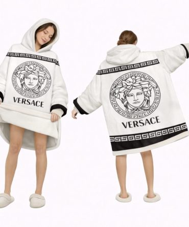 White And Black Stripe Versace Blanket Hoodie , Cozy Wearable Blanket Hoodie