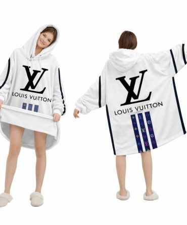 White And Black Stripes Louis Vuitton Blanket Hoodie , Cozy Wearable Blanket Hoodie