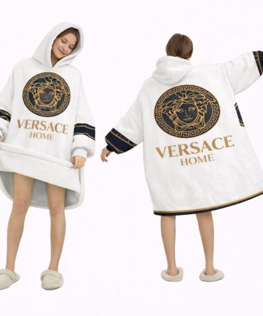 White And Blue Versace Blanket Hoodie , Cozy Wearable Blanket Hoodie
