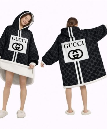 White And Line Black Gucci Blanket Hoodie , Cozy Wearable Blanket Hoodie