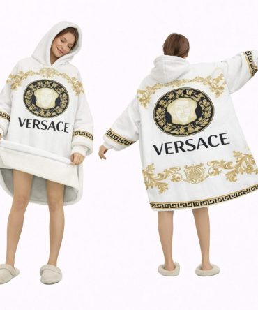 White Black Luxury Gold Versace Blanket Hoodie , Cozy Wearable Blanket Hoodie
