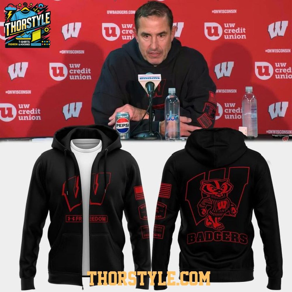 Wisconsin Badgers Coach Luke Fickell 2025 Freedom Hoodie T-Shirt - Image 2