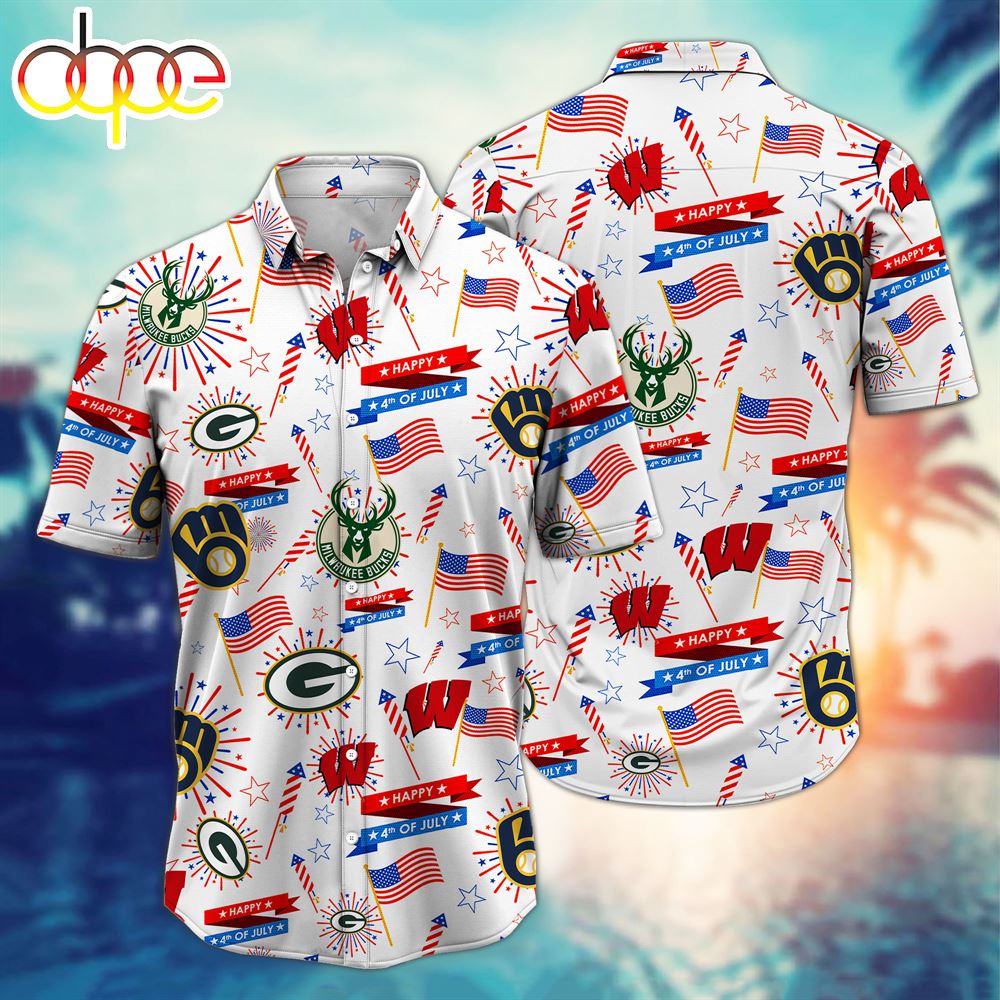 Wisconsin Sports 4Th Of July Hawaiian Shirt