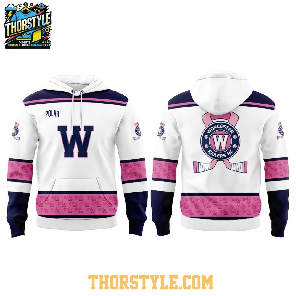 Worcester Railers Pink In The Rink Night 2026 Celebrate Hoodie T-Shirt - Image 2