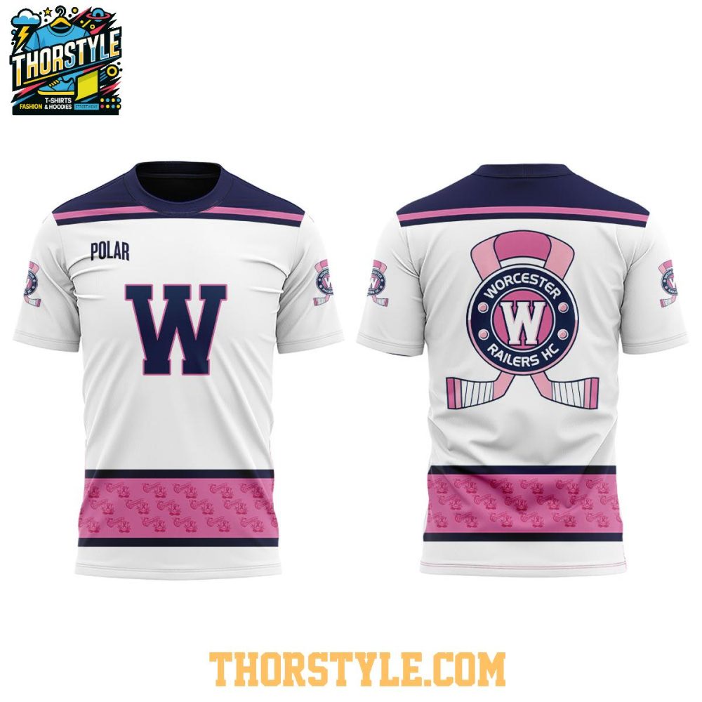 Worcester Railers Pink In The Rink Night 2026 Celebrate Hoodie T-Shirt - Image 4
