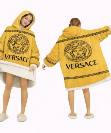 Yellow And Black Versace Blanket Hoodie , Cozy Wearable Blanket Hoodie