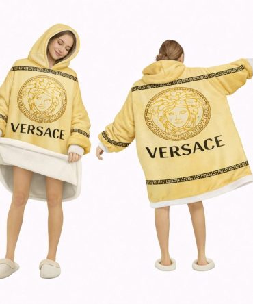 Yellow Luxury Versace Blanket Hoodie , Cozy Wearable Blanket Hoodie