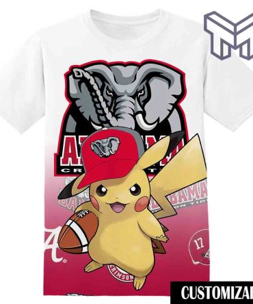 Alabama Crimson Tide Football Pokemon Pikachu 3D T-Shirt ,All Over 3D Printed Shirts