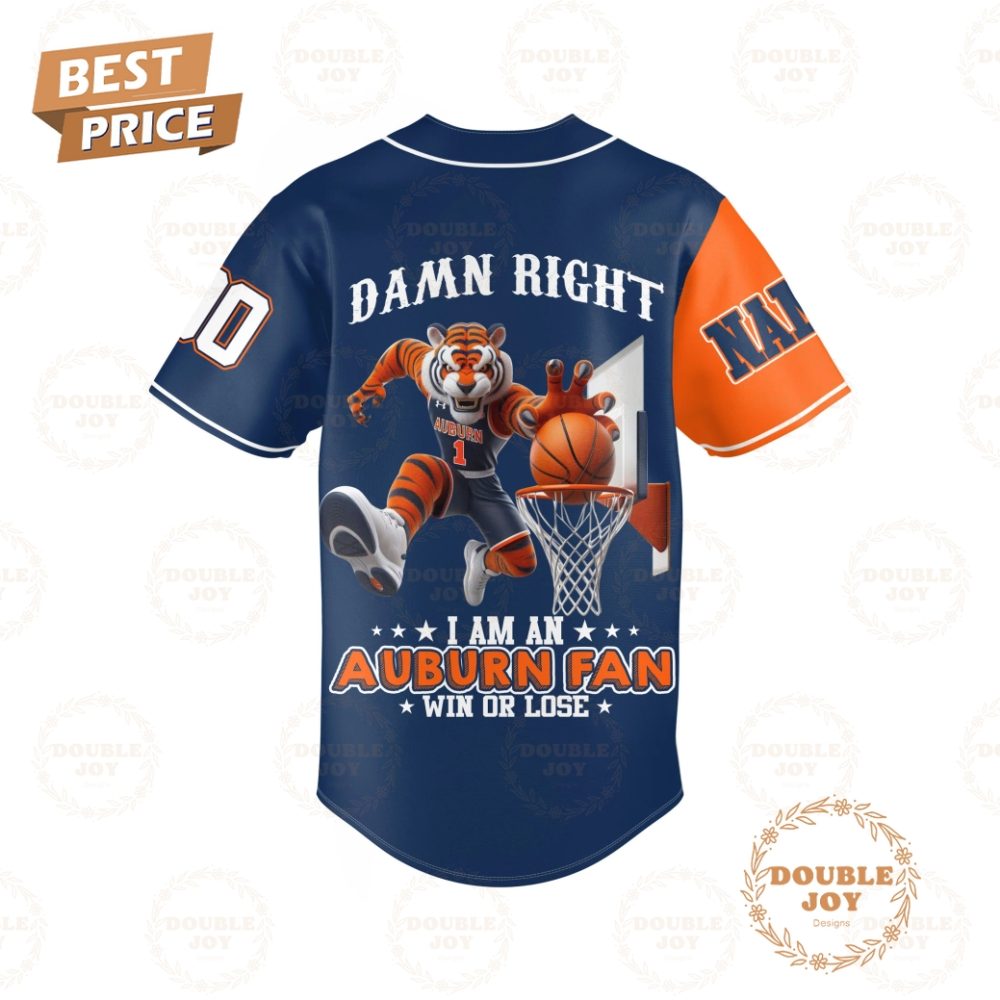 Auburn Tigers Damn Right I Am An Auburn Fan Win Or Lose 2025 Custom Name Limited Edition Baseball Jersey - Image 3