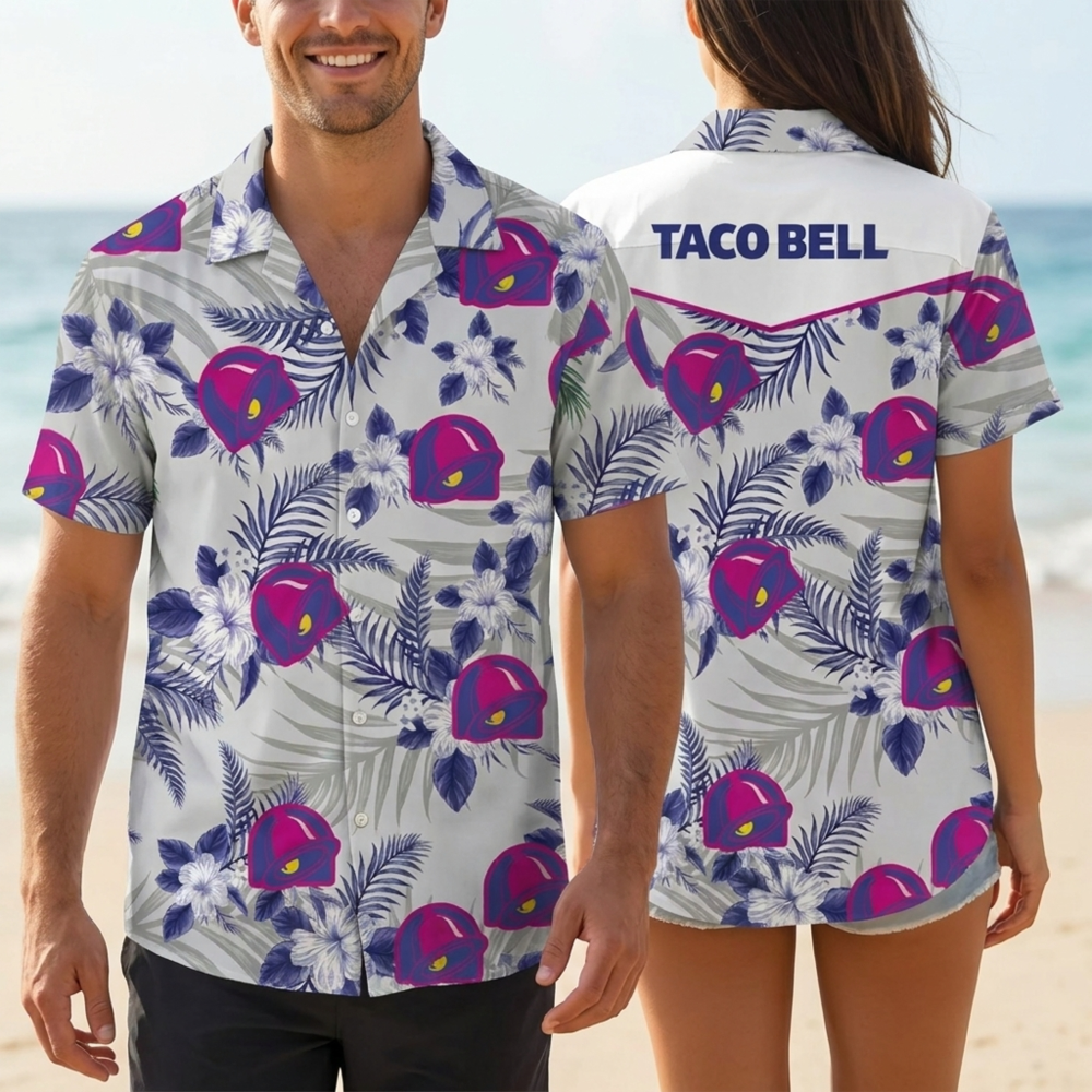 Taco Bell Tropical Flower Aloha Hawaiian Shirts, Summer Hawaiian Beach Day Hawaiian Shirt - Image 2
