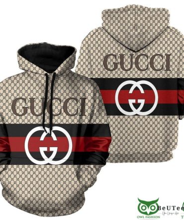 Luxury Gucci Beige Monogram Vintage Web 3D Hoodie
