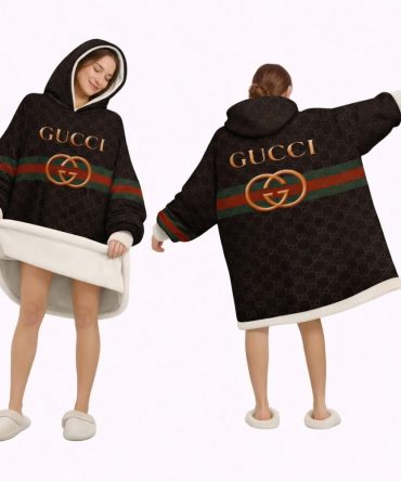 Black Red And Gold Gucci Blanket Hoodie , Cozy Wearable Blanket Hoodie