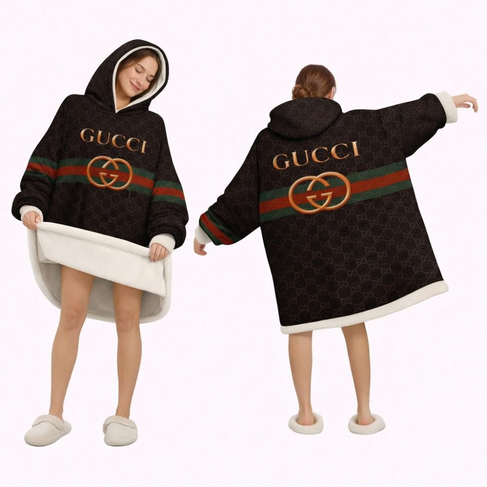 Black Red And Gold Gucci Blanket Hoodie , Cozy Wearable Blanket Hoodie