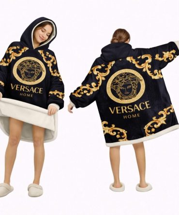 Black And Baroque Versace Blanket Hoodie , Cozy Wearable Blanket Hoodie