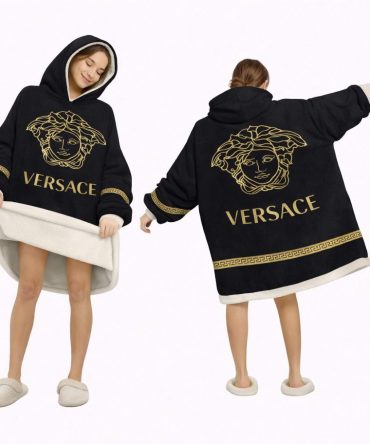 Black And Classic Gold Versace Blanket Hoodie , Cozy Wearable Blanket Hoodie