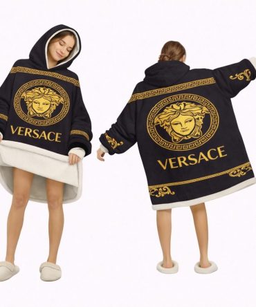 Black And Gold Versace Blanket Hoodie , Cozy Wearable Blanket Hoodie
