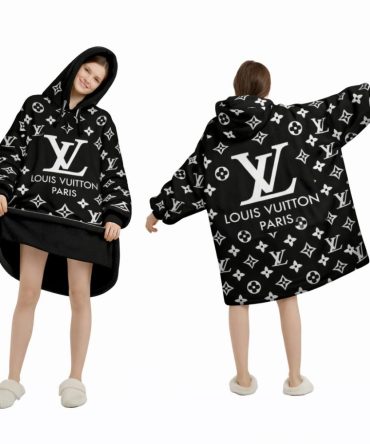 Black And White Louis Vuitton Blanket Hoodie , Cozy Wearable Blanket Hoodie