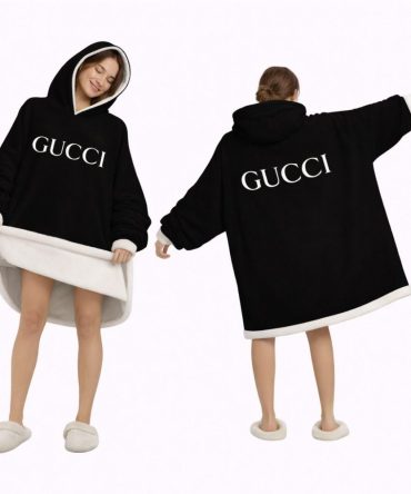 Black And White Logo Gucci Blanket Hoodie , Cozy Wearable Blanket Hoodie