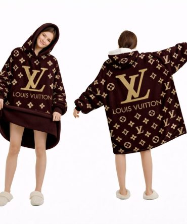 Brown And Gold Louis Vuitton Blanket Hoodie , Cozy Wearable Blanket Hoodie