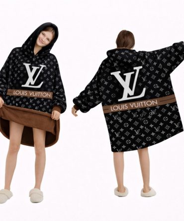 Brown And Black Louis Vuitton Blanket Hoodie , Cozy Wearable Blanket Hoodie