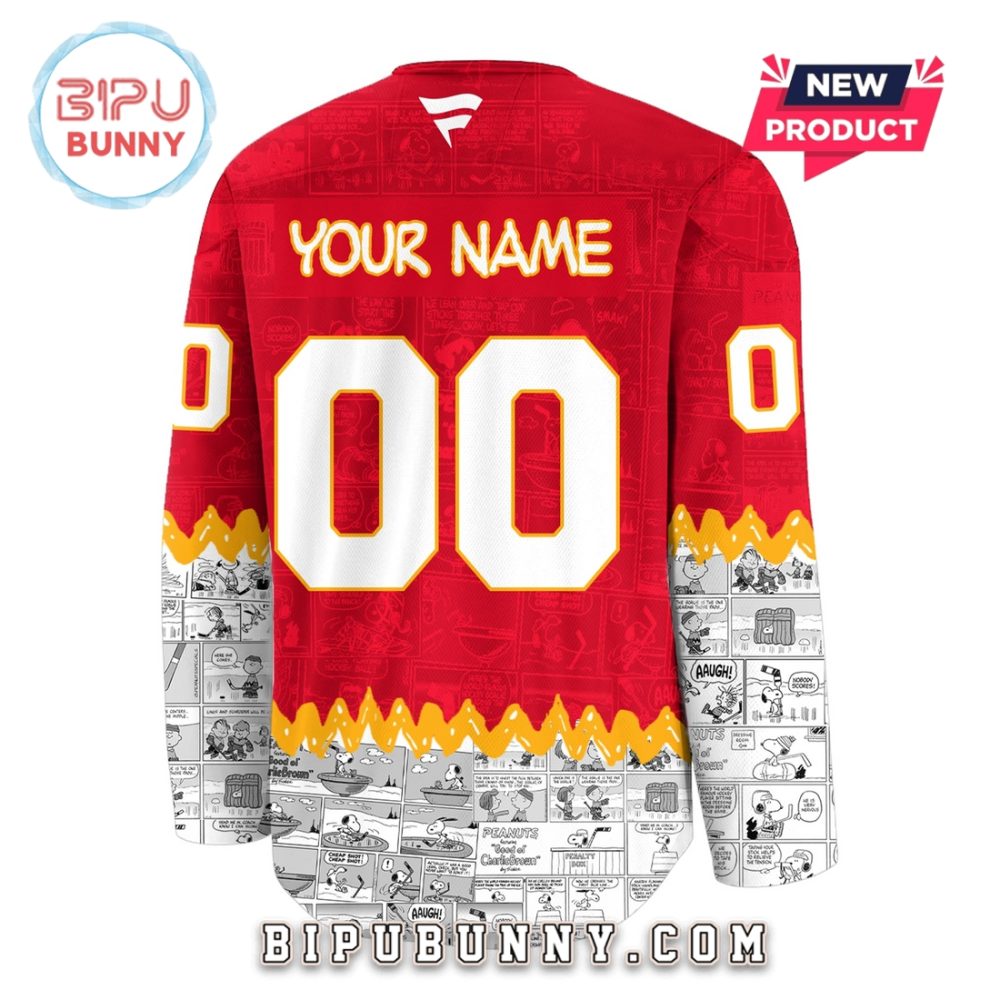 Calgary Flames 75Th Anniversary Peanuts Snoopy Hockey Jersey - Image 3