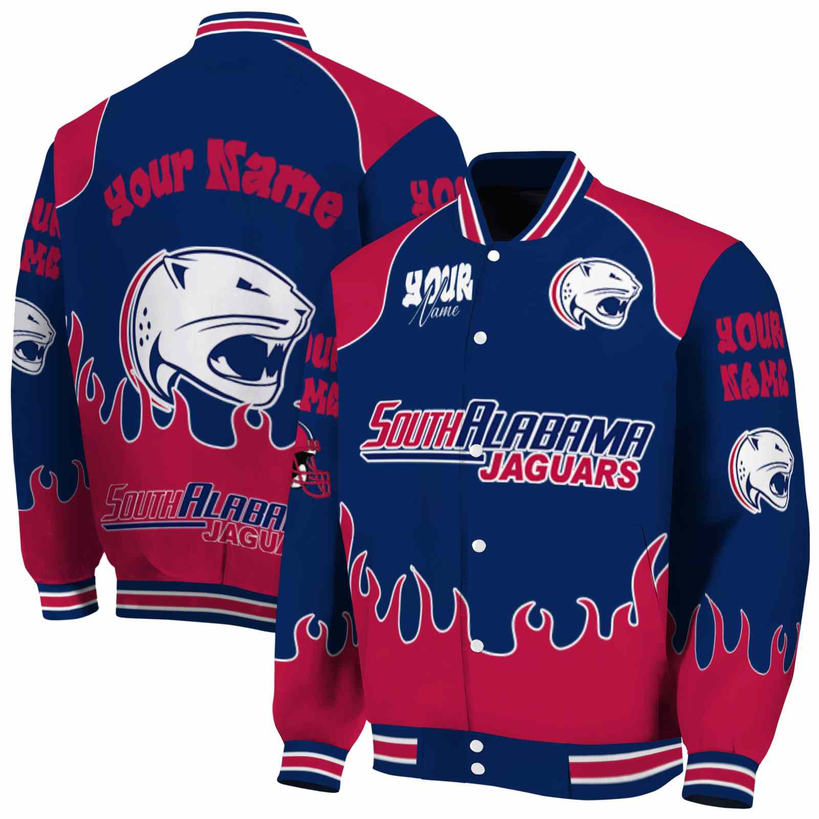 Custom South Alabama Jaguars Fire Graphic Blue Jacket