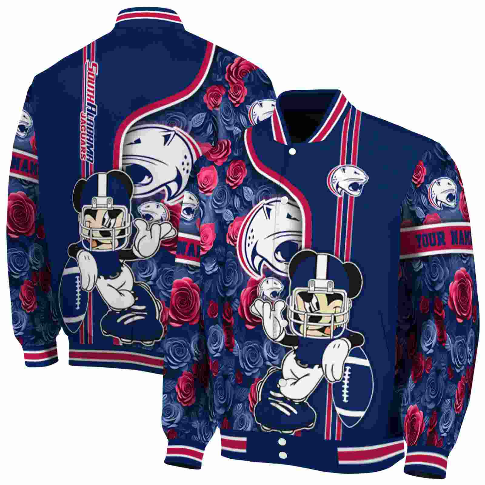 Custom South Alabama Jaguars Rose Mickey Blue Jacket