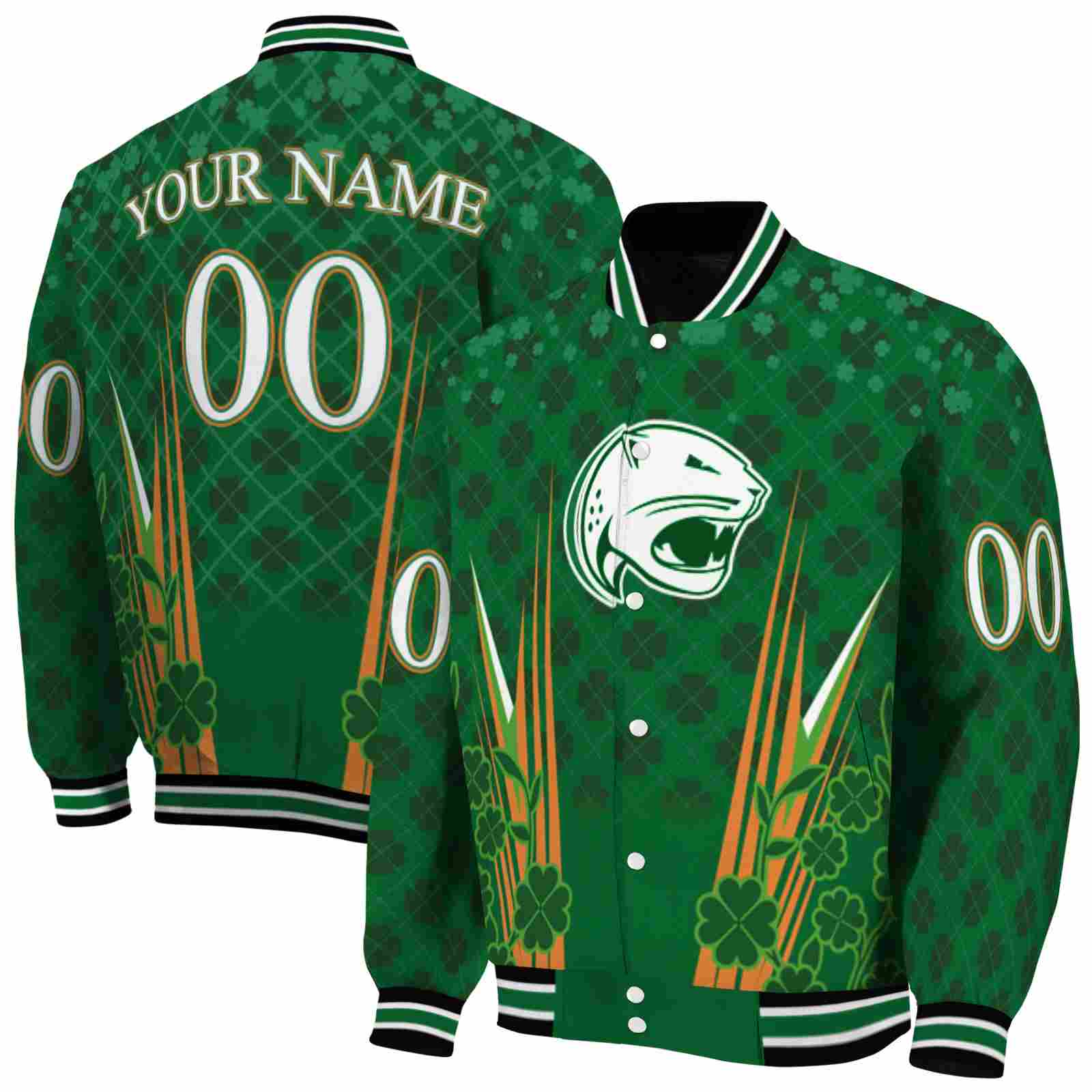 Custom South Alabama Jaguars Shamrock Pattern Green Jacket
