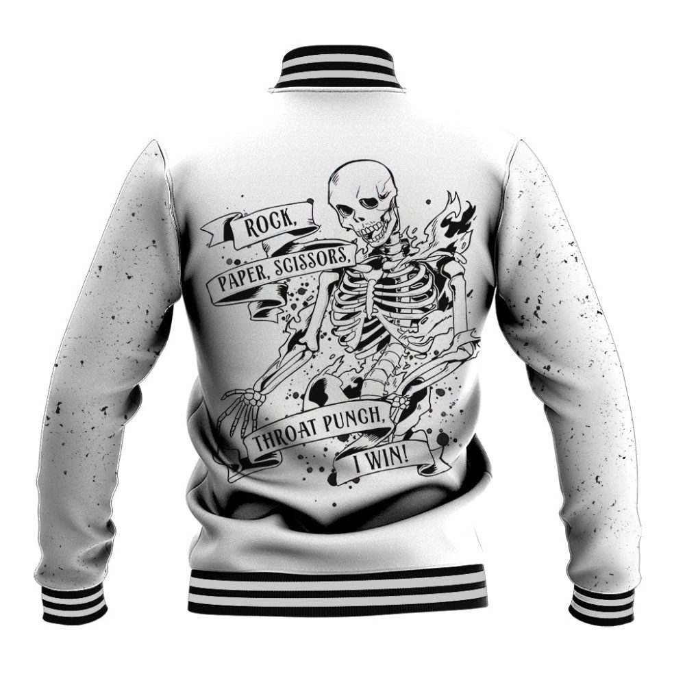 Art Skull Baseball Jacket Rock Paper Scissors Throat Punch I Win Dt01