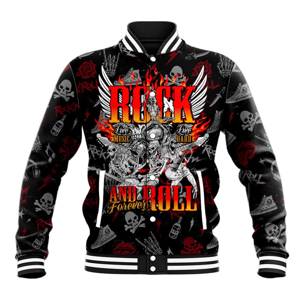 Rock And Roll Skull Forever Baseball Jacket Dt02