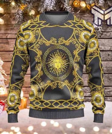 Gianni Versace Golden Pattern Black 3D Ugly Sweater Luxury Brand Clothing Clothes Outfit