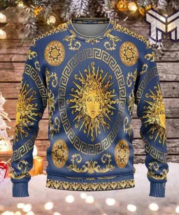 Gianni Versace Golden Pattern Blue 3D Ugly Sweater Luxury Brand Clothing Clothes Outfit