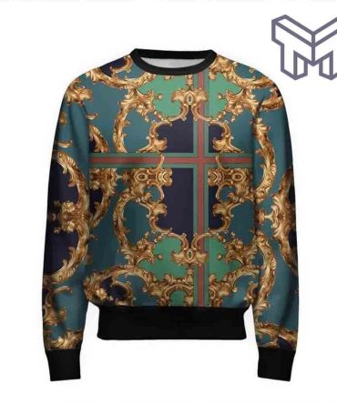 Gianni Versace Golden Pattern Green 3D Ugly Sweater Luxury Brand Clothing Clothes Outfit