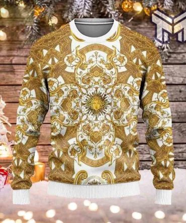 Gianni Versace Golden Pattern White 3D Ugly Sweater Luxury Brand Clothing Clothes Outfit