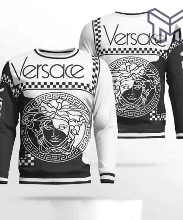 Gianni Versace Medusa Black White 3D Ugly Sweater Luxury Brand Clothing Clothes Outfit