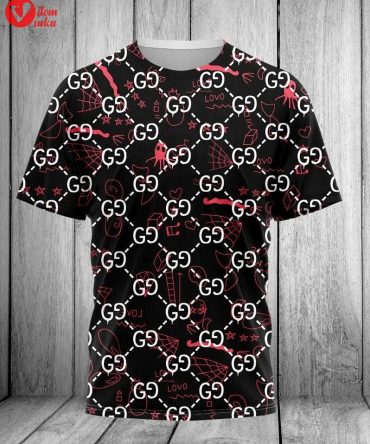 Gucci Red Pattern Black Luxury Brand T-Shirt Outfit For Men Women
