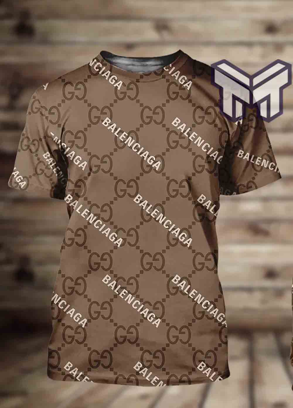 Gucci Shirt, Gucci Balenciaga Brown Luxury Brand T-Shirt Outfit For Men Women - Image 2