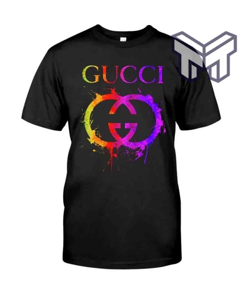 Gucci Shirt, Gucci Colorful Logo Black Luxury Brand T-Shirt Gift For Men Women Special Gift