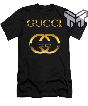 Gucci Shirt, Gucci Golden Logo Black Luxury Brand T-Shirt Gift For Men Women Special Gift