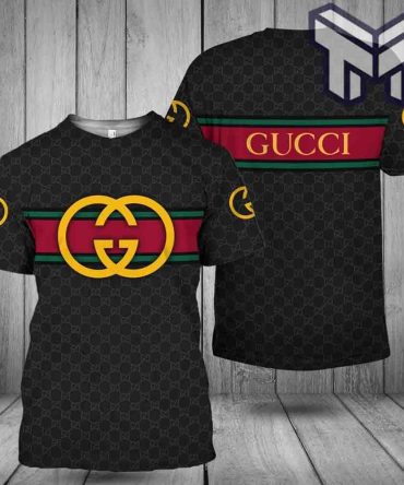 Gucci Shirt, Gucci Yellow Logo Black Luxury Brand T-Shirt Outfit For Men Women