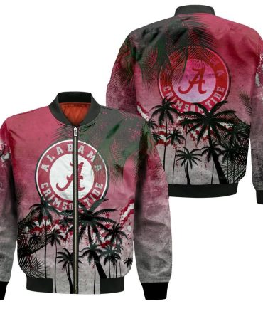 Alabama Crimson Tide Bomber Jacket 3D Printed Coconut Tree Tropical Grunge