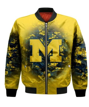Michigan Wolverines Bomber Jacket 3D Printed Camouflage Vintage