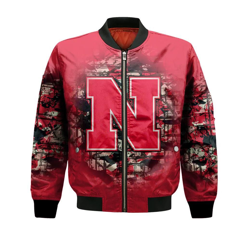 Nebraska Cornhuskers Bomber Jacket 3D Printed Camouflage Vintage