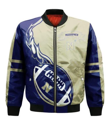 Navy Midshipmen Bomber Jacket 3D Printed Flame Ball Pattern