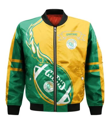 Norfolk State Spartans Bomber Jacket 3D Printed Flame Ball Pattern