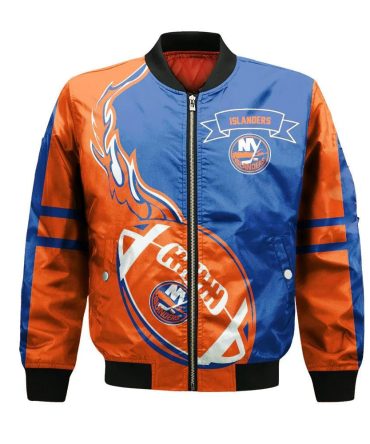 New York Islanders Bomber Jacket 3D Printed Flame Ball Pattern