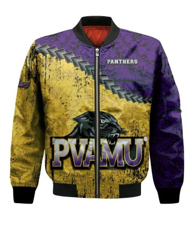 Prairie View A&M Panthers Bomber Jacket 3D Printed Grunge Polynesian Tattoo