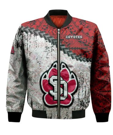 South Dakota Coyotes Bomber Jacket 3D Printed Grunge Polynesian Tattoo