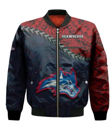 Stony Brook Seawolves Bomber Jacket 3D Printed Grunge Polynesian Tattoo