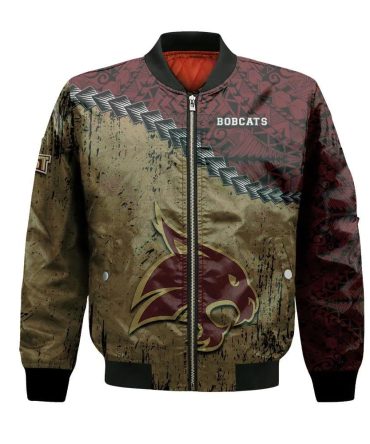 Texas State Bobcats Bomber Jacket 3D Printed Grunge Polynesian Tattoo